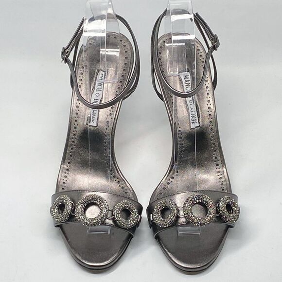Manolo Blahnik Alvisa Crystal-Embellished Metallic Leather Sandals size 40 - Picture 2 of 13
